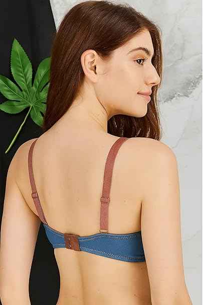 Brachy Women Blue Denim Shade Medium Coverage Underwired Lightly Padded Push-Up Bra