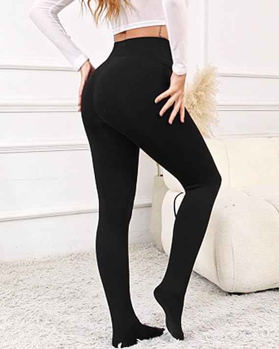 Women Black Winter Fur Warm Fleece-Lined Thermal Stretchable Stockings for Cold Weather Thermal Bottom.
