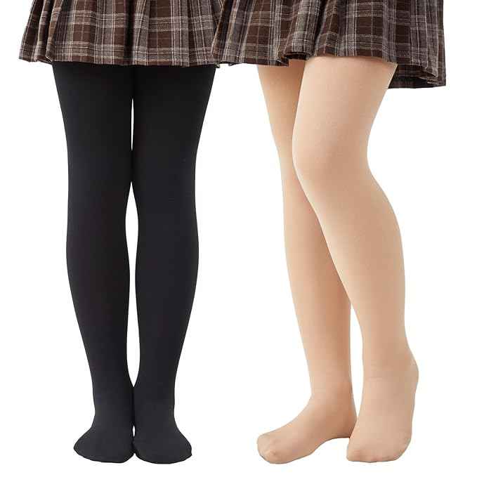 Brachy Girls Pack Of 2 Girls Thermal Tights | Fleece Lined Winter Warm Tights | Soft Stretchable Thermal Leggings for Stretch Fit Tights Pantyhose Stockings | Ideal for Ballet Dancing Everyday Activity