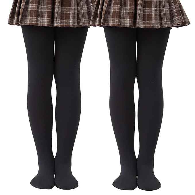 Brachy Girls Pack Of 2 Girls Thermal Tights | Fleece Lined Winter Warm Tights | Soft Stretchable Thermal Leggings for Stretch Fit Tights Pantyhose Stockings | Ideal for Ballet Dancing Everyday Activity