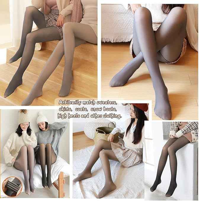 Winter Warm Thermal Fleece Lined Dual-Tone Women Velvet Touch Stocking Tights Pants
