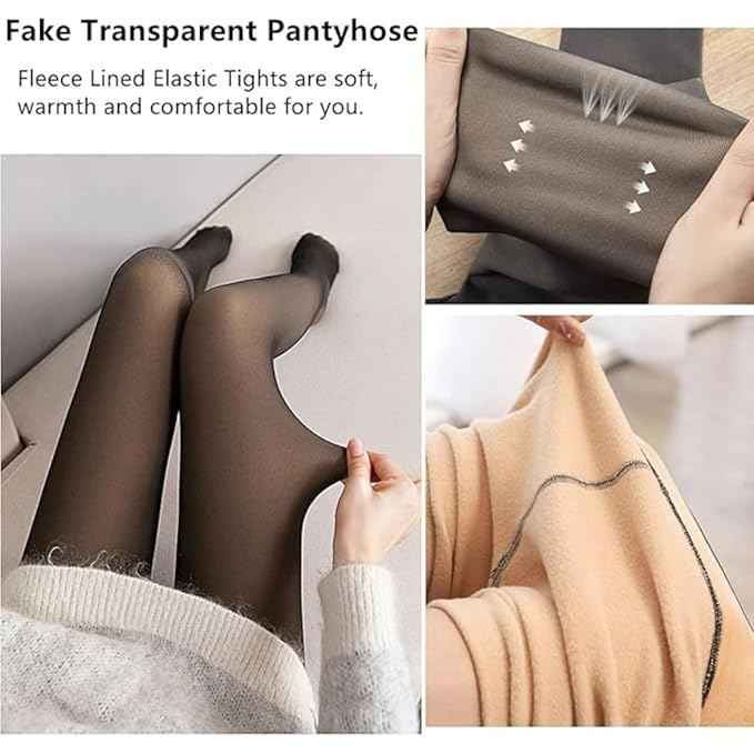 Women Plus Size Ultimate Warm Thermal Wear, Soft Touch Woolen Skinny Thicken Fake Translucent Tights Fleece Leggings