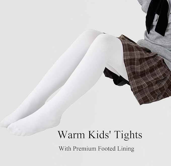 Brachy Girls Pack Of 2 Girls Thermal Tights | Fleece Lined Winter Warm Tights | Soft Stretchable Thermal Leggings for Stretch Fit Tights Pantyhose Stockings | Ideal for Ballet Dancing Everyday Activity