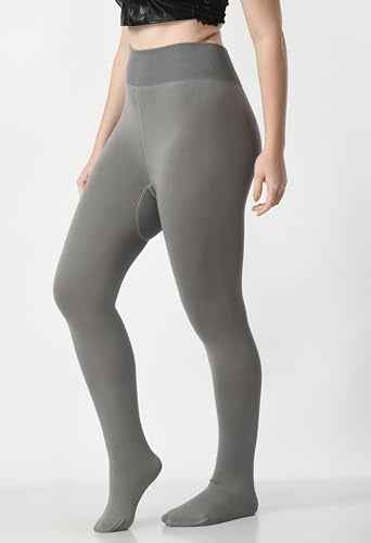 Plus Size Women Grey Comfort Fleece Footed Fur Stocking Winter Wear Extra Warm, Woolen High Waisted Lined Thigh Highs