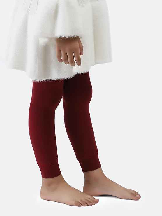 Brachy Girls Kids Maroon Winter Warm Ultra Soft Fur Stretchable Thermal Tights Leggings Footless Stockings(Multicolor, 4-14 Years)
