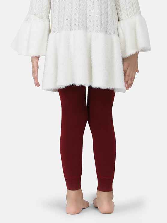 Brachy Girls Kids Maroon Winter Warm Ultra Soft Fur Stretchable Thermal Tights Leggings Footless Stockings(Multicolor, 4-14 Years)