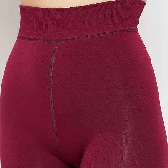 Women's Maroon Skinny Fit Mid Rise Winter Fleece Lined Thermal Leggings