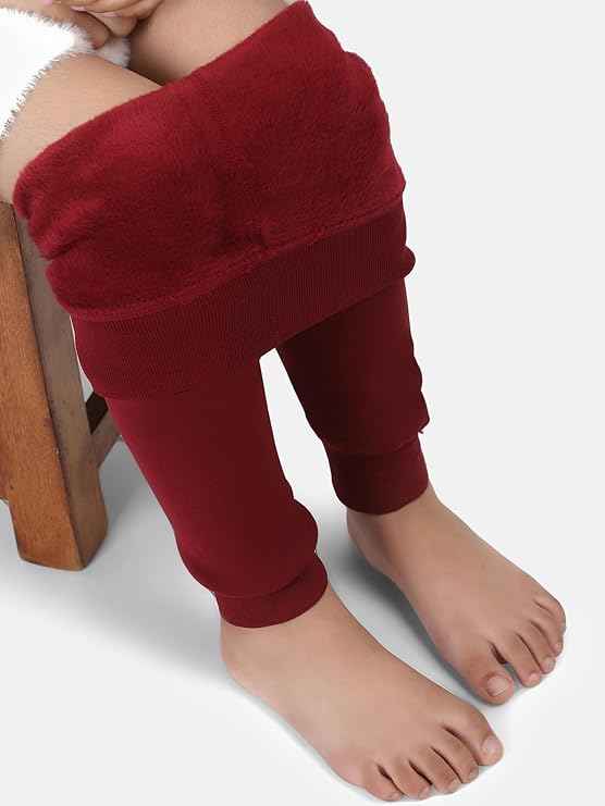 Brachy Girls Kids Maroon Winter Warm Ultra Soft Fur Stretchable Thermal Tights Leggings Footless Stockings(Multicolor, 4-14 Years)