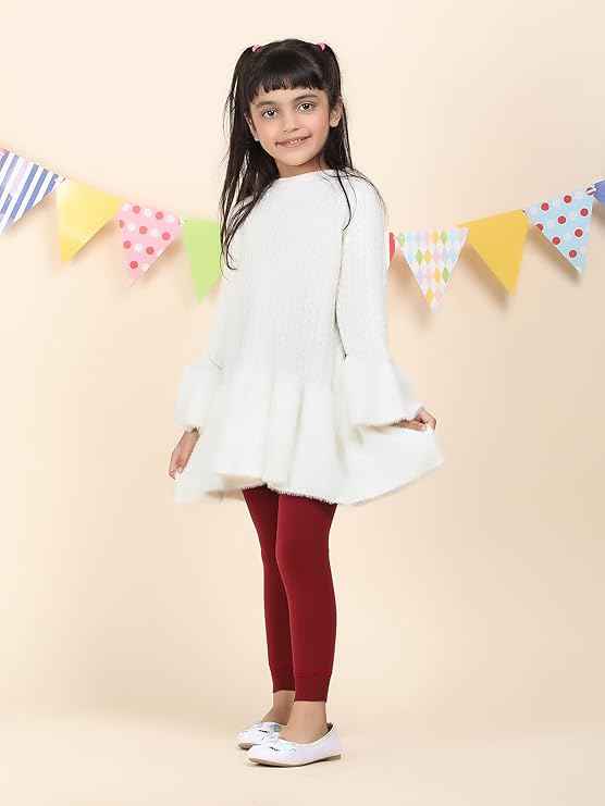 Brachy Girls Kids Maroon Winter Warm Ultra Soft Fur Stretchable Thermal Tights Leggings Footless Stockings(Multicolor, 4-14 Years)