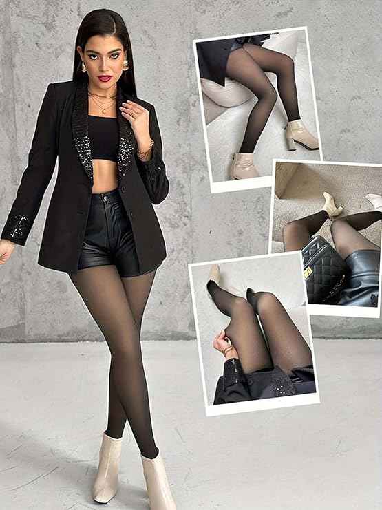 Women Plus Size Ultimate Warm Thermal Wear, Soft Touch Woolen Skinny Thicken Fake Translucent Tights Fleece Leggings