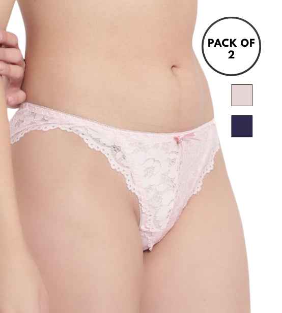 Set Of 2 Peach & Blue Mid-Rise Net Self Design Panties Bikini Briefs