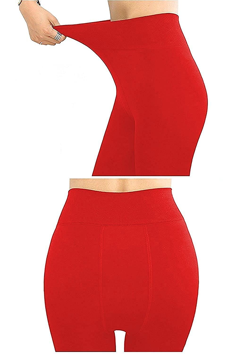 Women Red Fleece Footed  Legging Slim Fit Warm Thick Fur Lined Winter Thermal Soft Leggings for Girls - Brachy