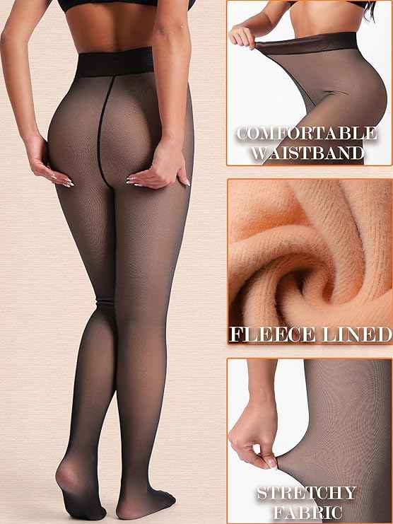 Women Plus Size Ultimate Warm Thermal Wear, Soft Touch Woolen Skinny Thicken Fake Translucent Tights Fleece Leggings
