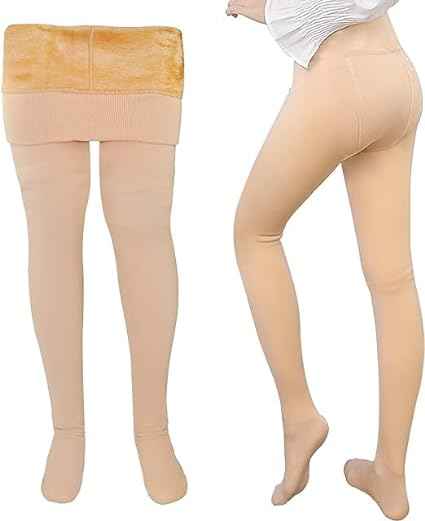 Plus Size Women Skin Comfort Fleece Footed Fur Stocking Winter Wear Extra Warm, Woolen High Waisted Lined Thigh Highs